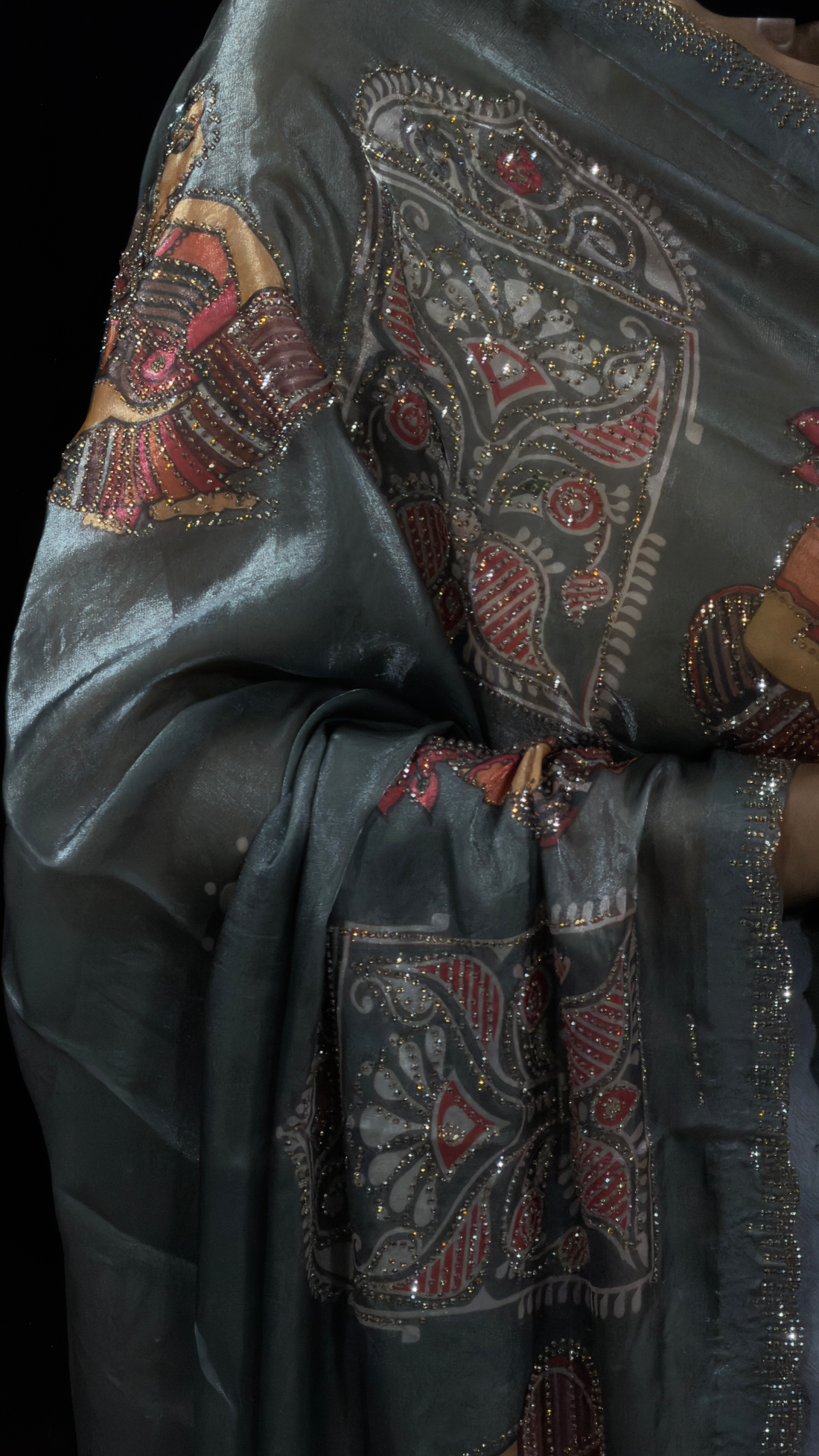 Steel Grey Swarovski Work Designer Saree