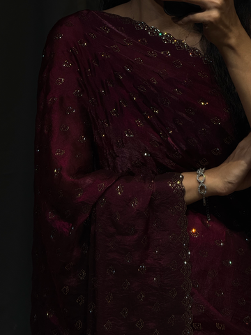 Ruhani Royal Maroon Wine Swarovski Designer Saree
