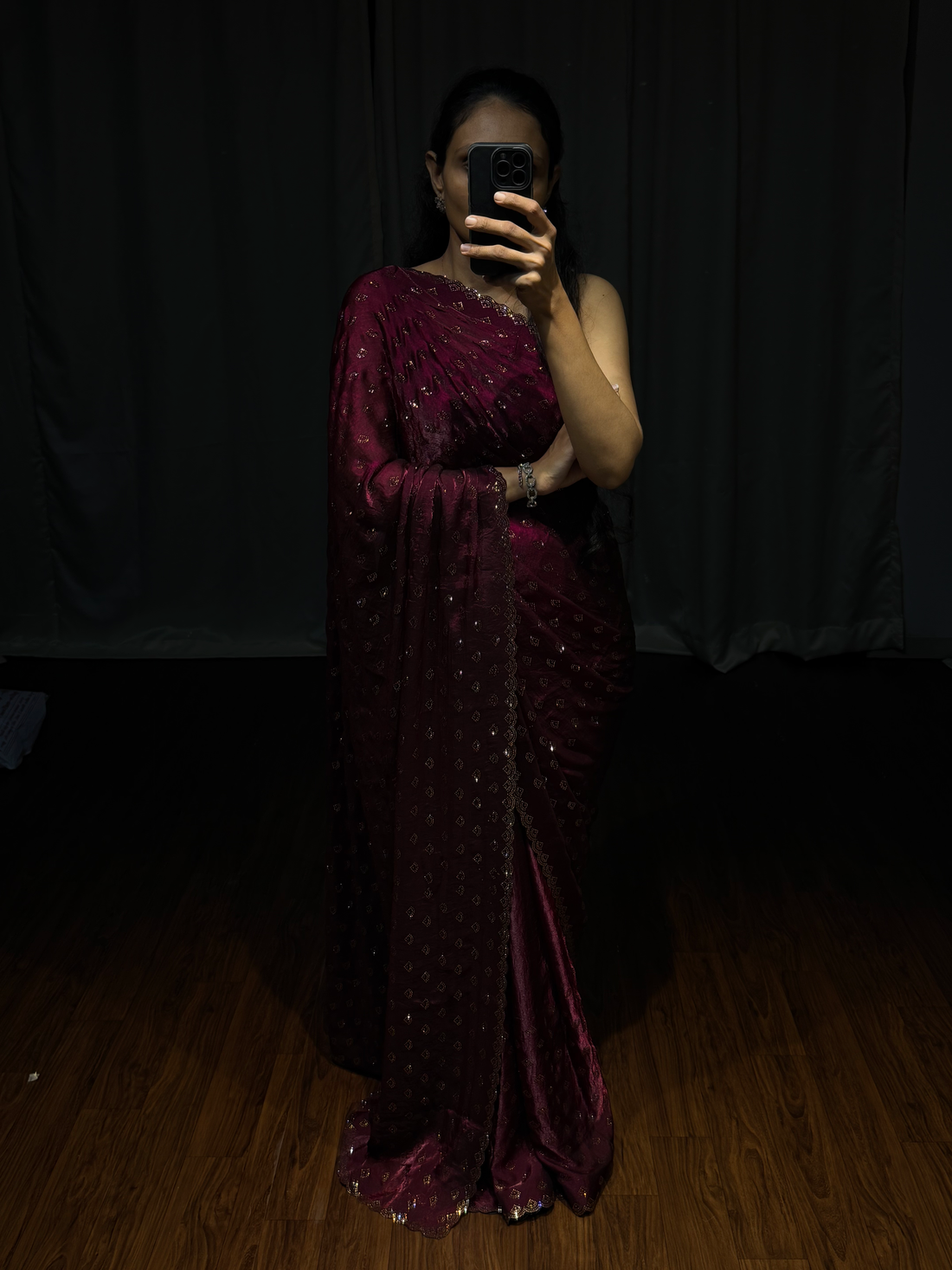 Ruhani Royal Maroon Wine Swarovski Designer Saree