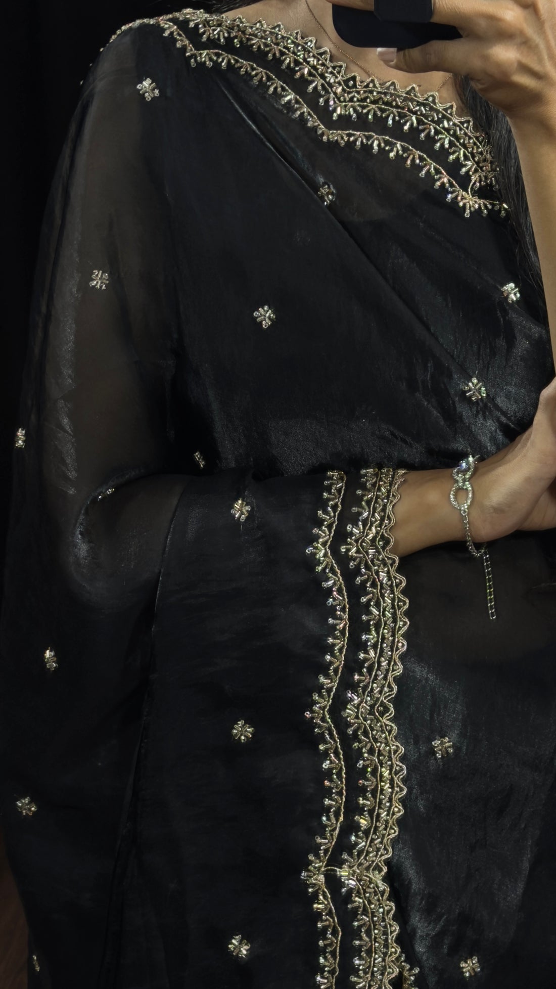 Midnight Black Cutdana, Sequence & Zari Work Saree