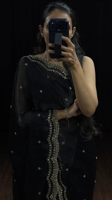 Midnight Black Cutdana, Sequence & Zari Work Saree