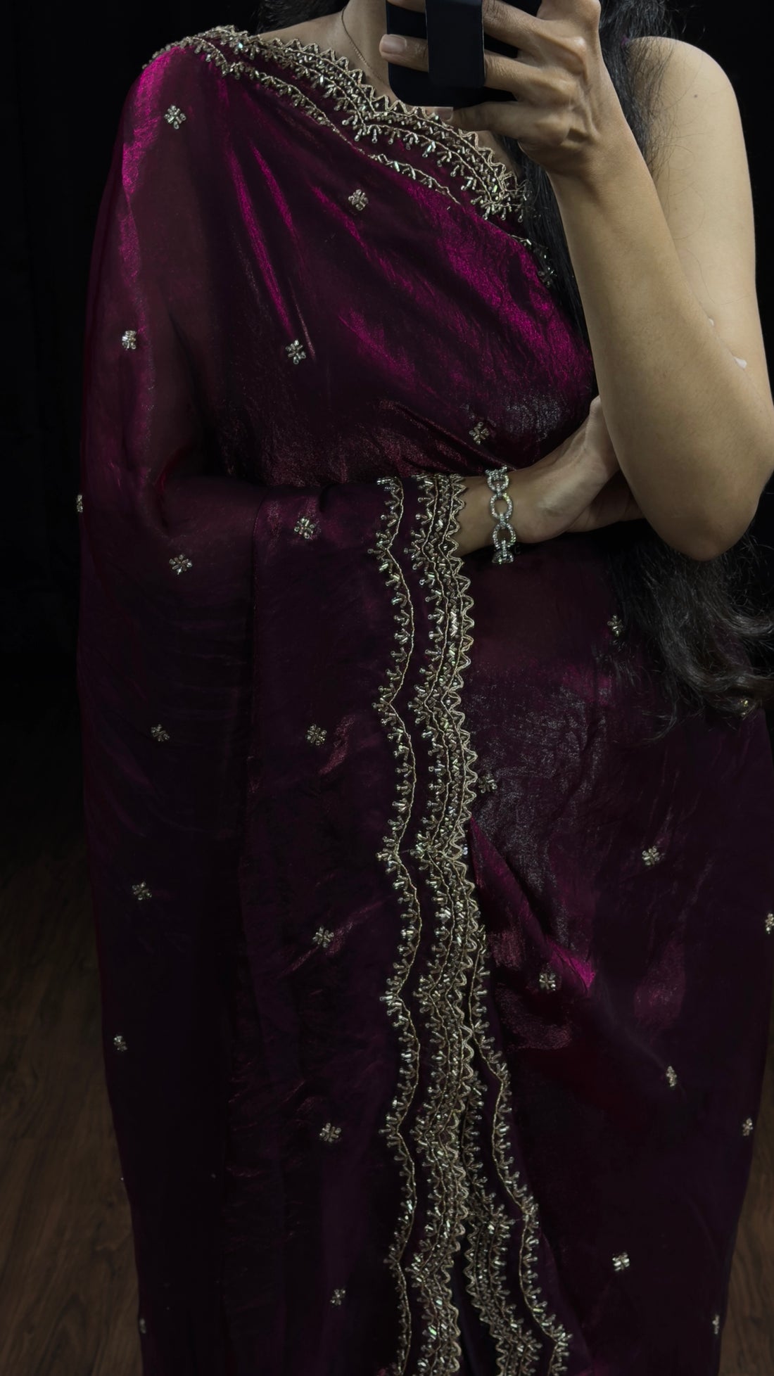 Royal Maroon Wine Cutdana, Sequence & Zari Work Saree