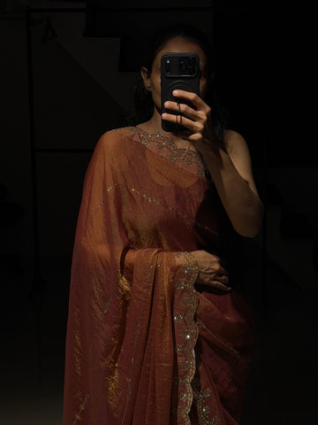 Aurelia Copper Brown Swarovski Designer Saree