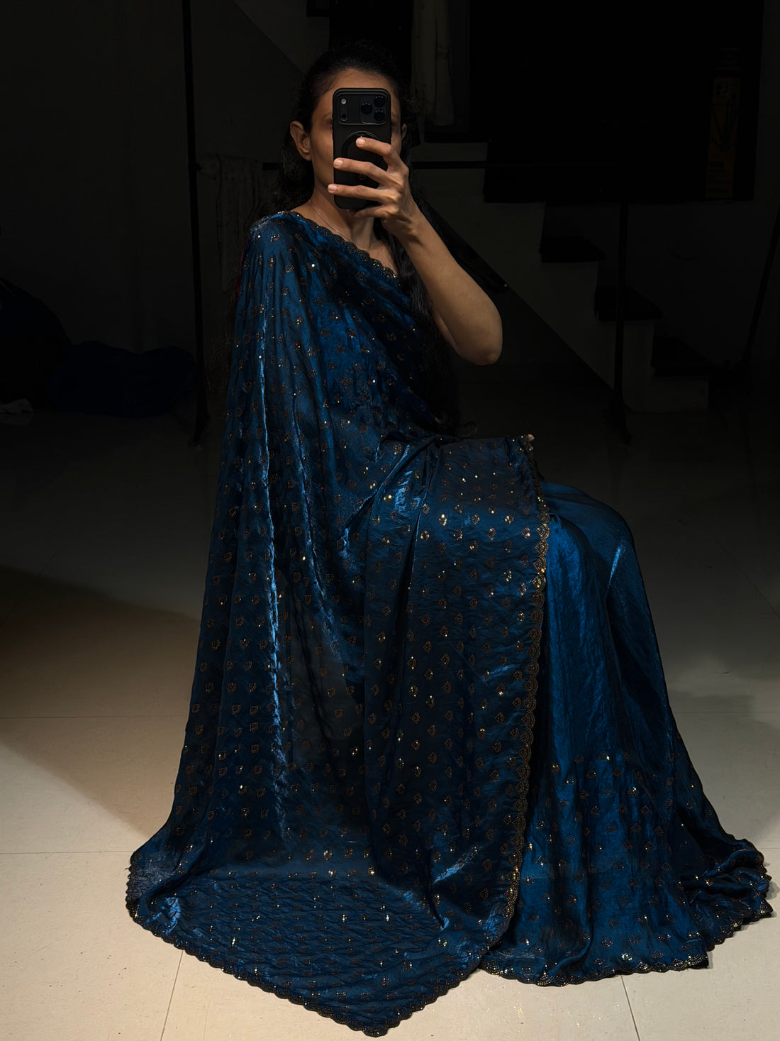 Ruhani Royal Teal Swarovski Designer Saree