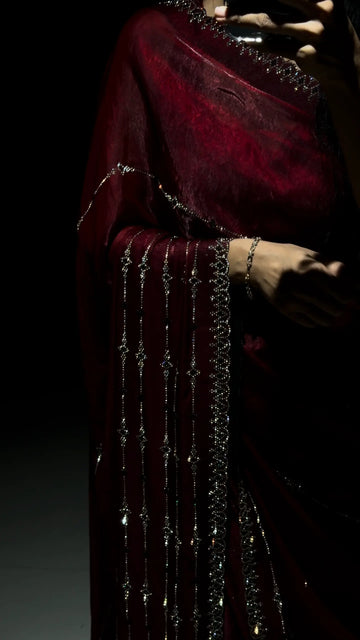 Meher Royal Maroon Swarovski Designer Saree