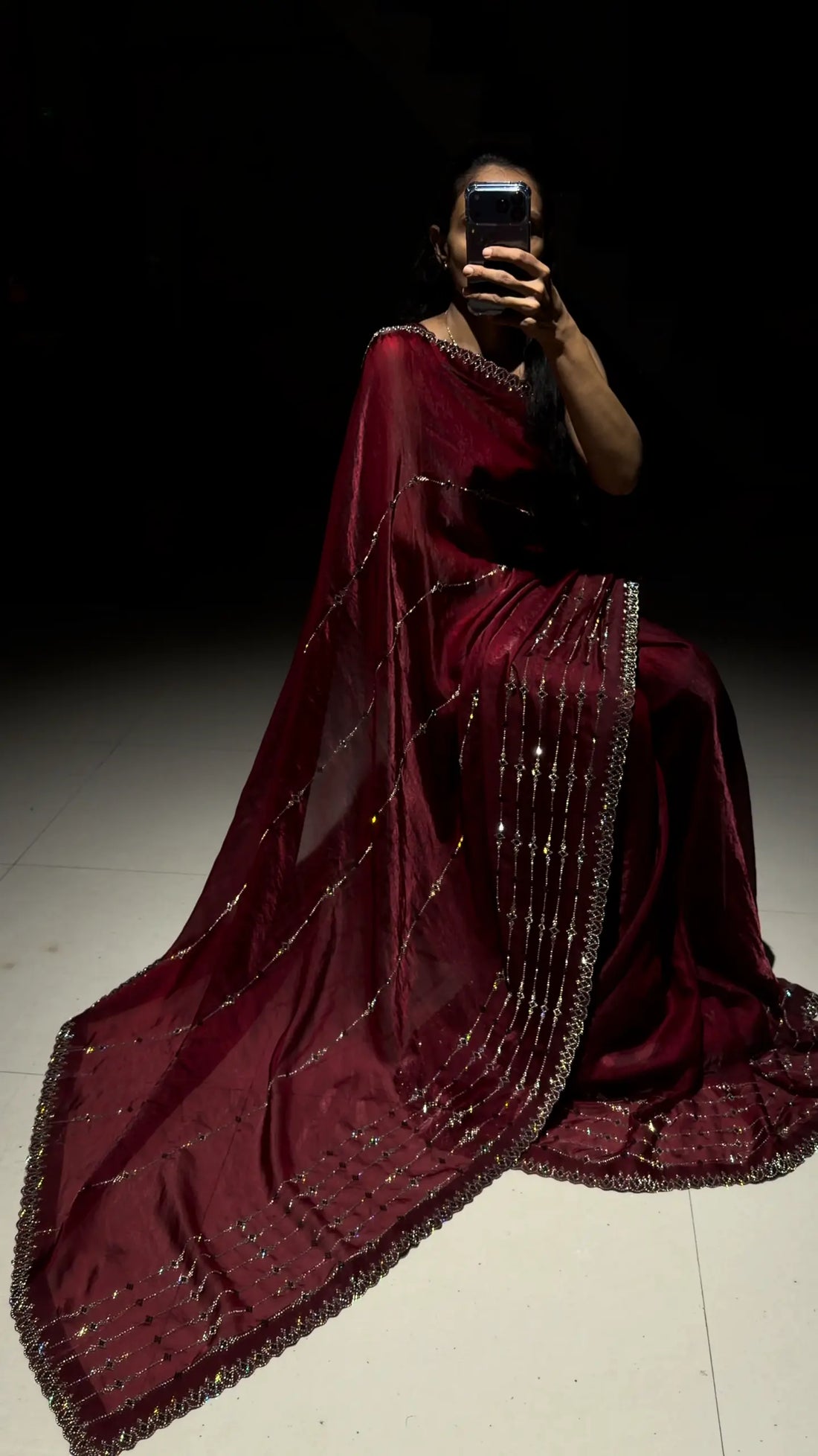 Meher Royal Maroon Swarovski Designer Saree