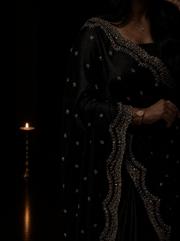 Midnight Black Cutdana, Sequence & Zari Work Saree