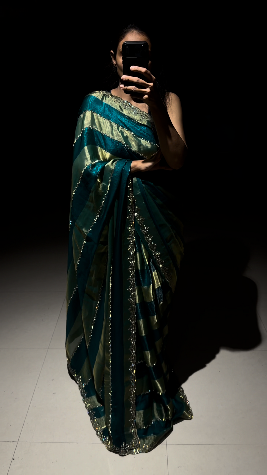 Nazam Emerald Green Swarovski Designer Saree