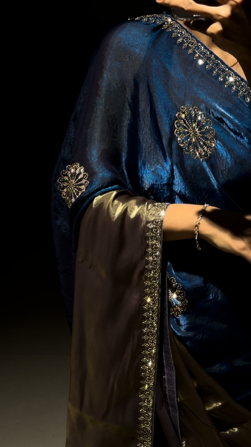 Noor Royal Blue Swarovski Designer Saree with blouse