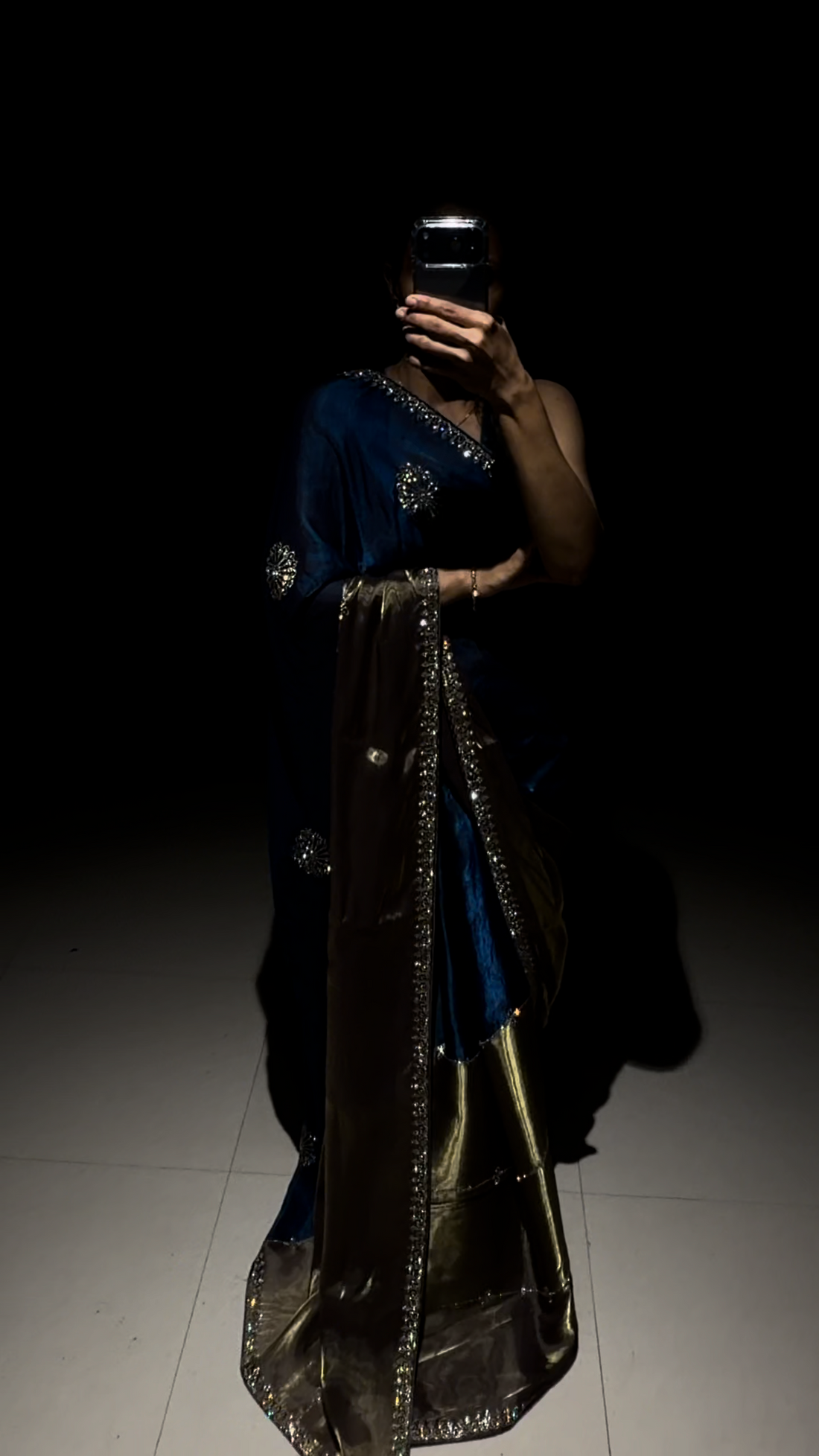 Noor Royal Blue Swarovski Designer Saree with blouse