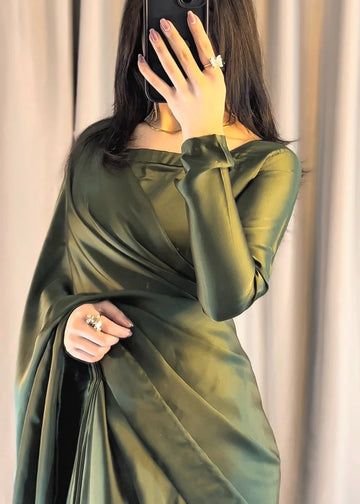 Olive Green Silk Saree