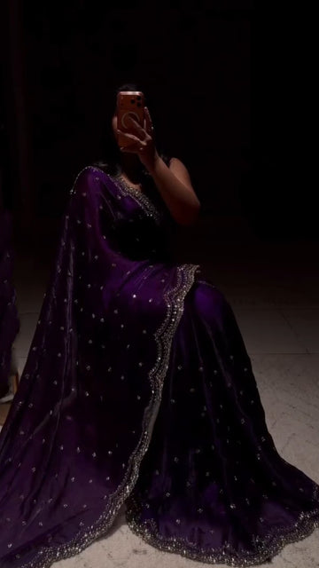 Pop Purple Cutdana, Sequence & Zari Work Saree
