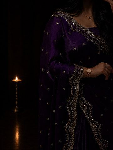 Pop Purple Cutdana, Sequence & Zari Work Saree