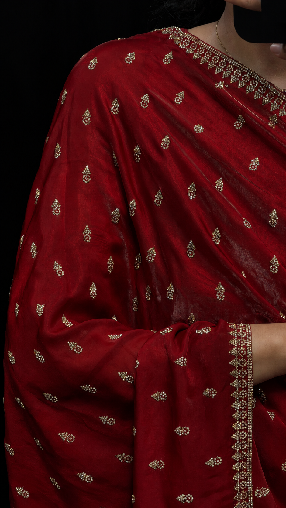 Classic Red Swarovski Designer Saree