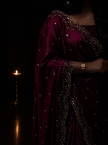 Royal Maroon Wine Cutdana, Sequence & Zari Work Saree