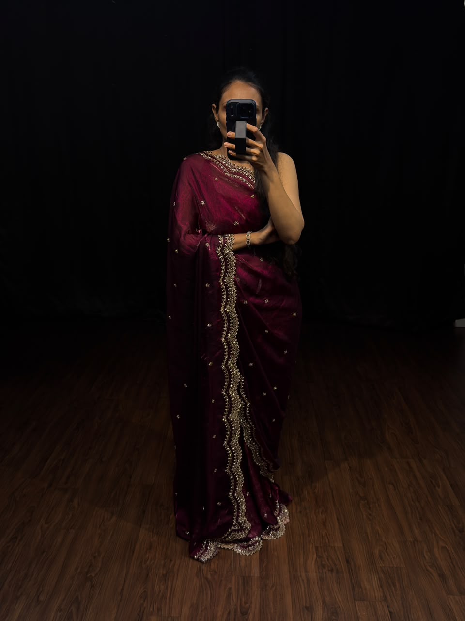 Royal Maroon Wine Cutdana, Sequence & Zari Work Saree