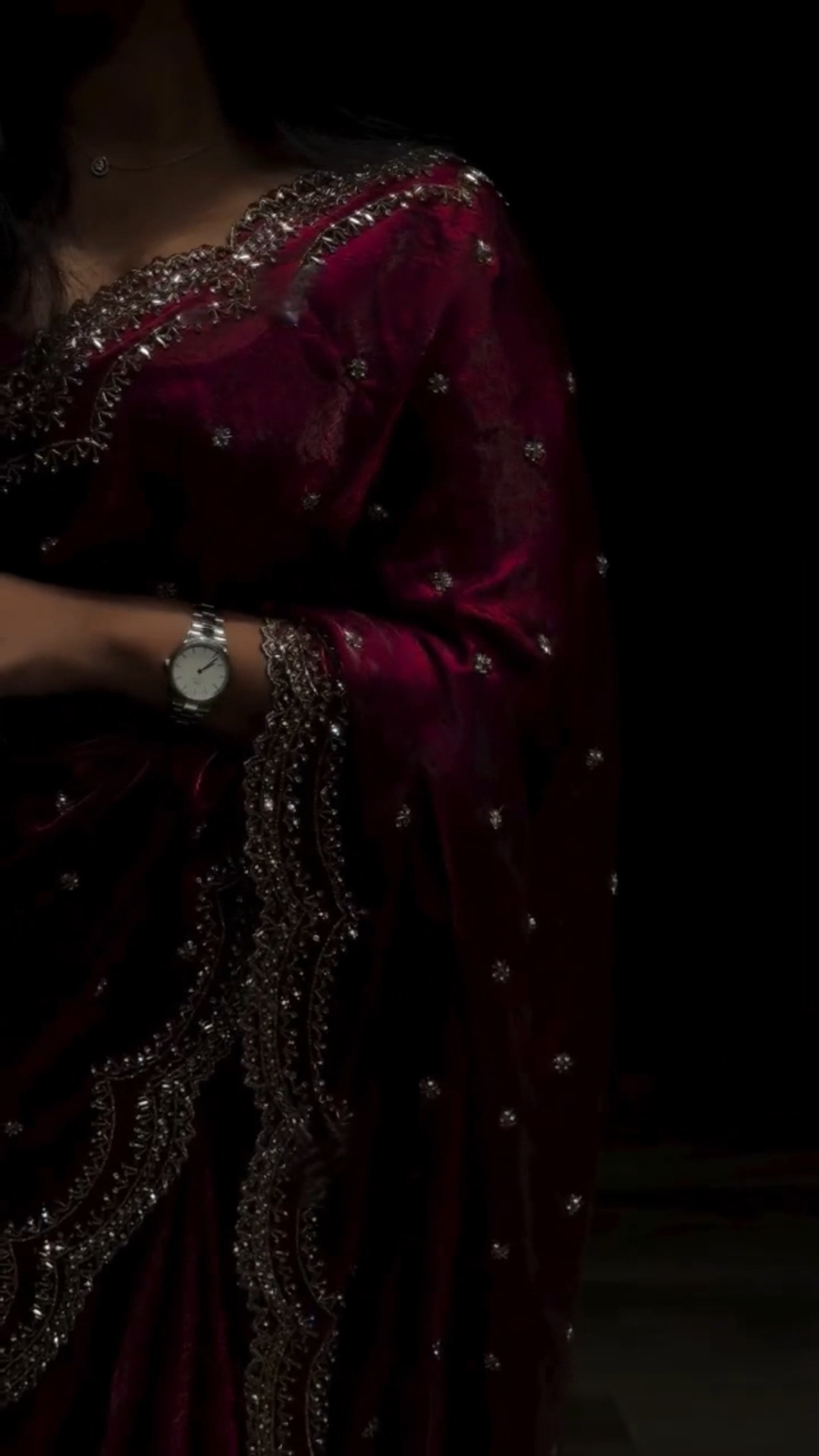 Royal Maroon Wine Cutdana, Sequence & Zari Work Saree