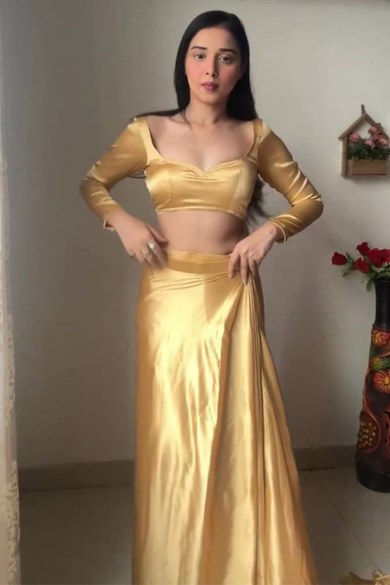 Adorning 1 Minute Ready To Wear Beige Satin Silk Saree