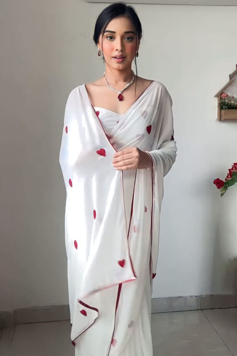 Super classy 1 Minute Ready To Wear White Georgette Saree