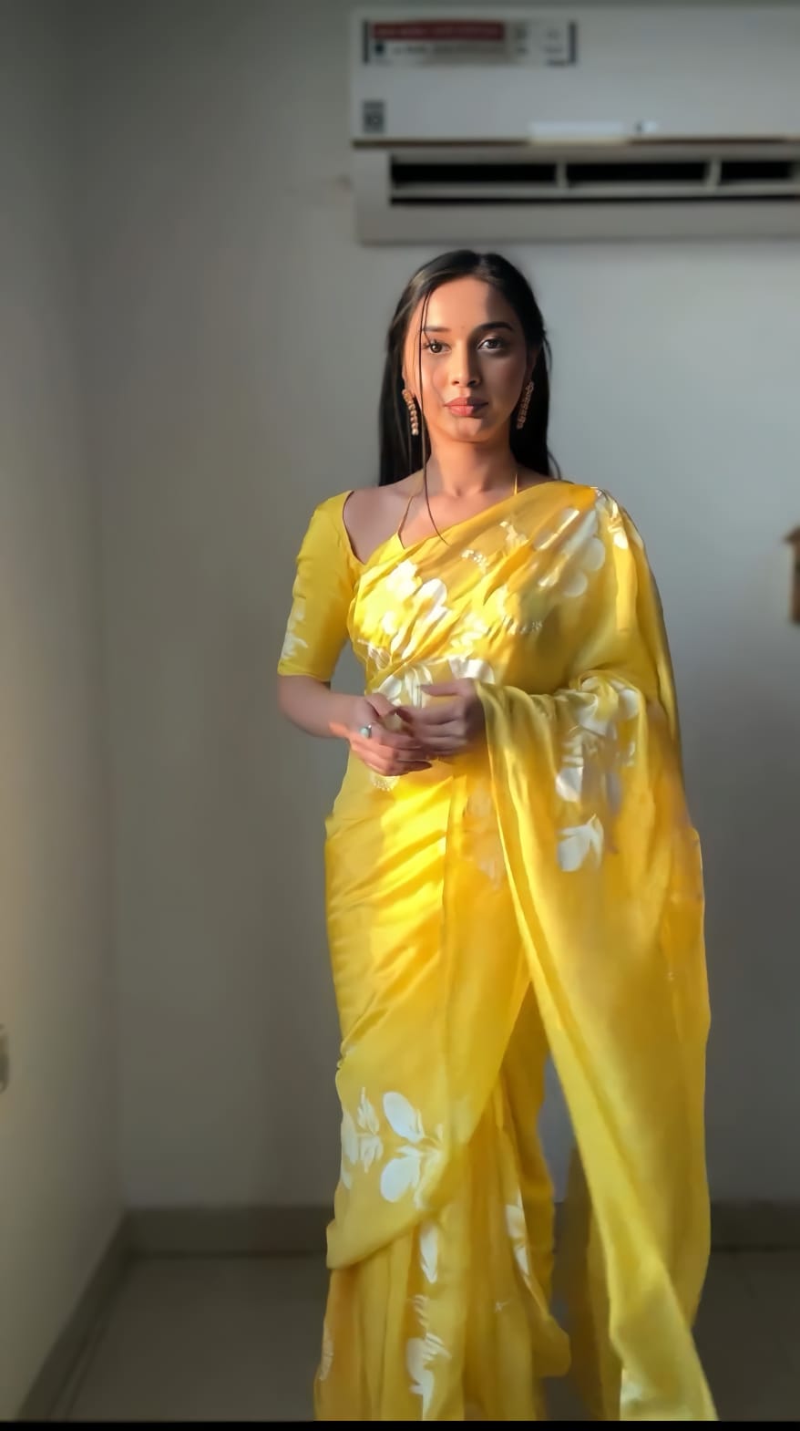 Luminous 1 Minute Ready To Wear Yellow Georgette Saree