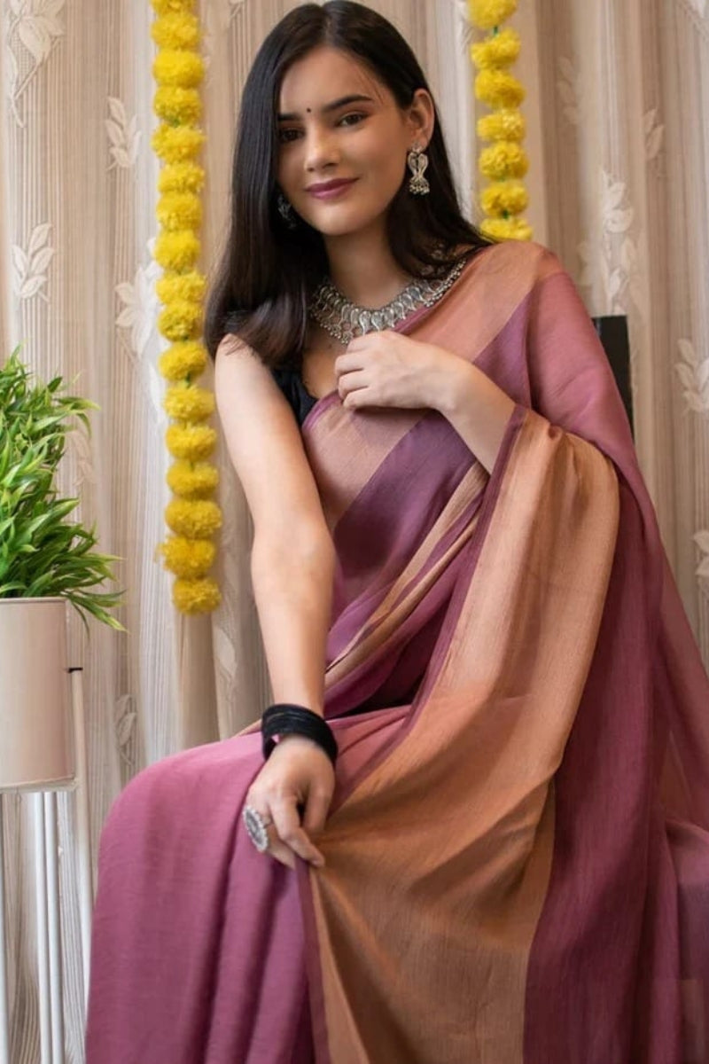 Epiphany 1 Minute Ready To Wear Pink Chiffon Silk Saree