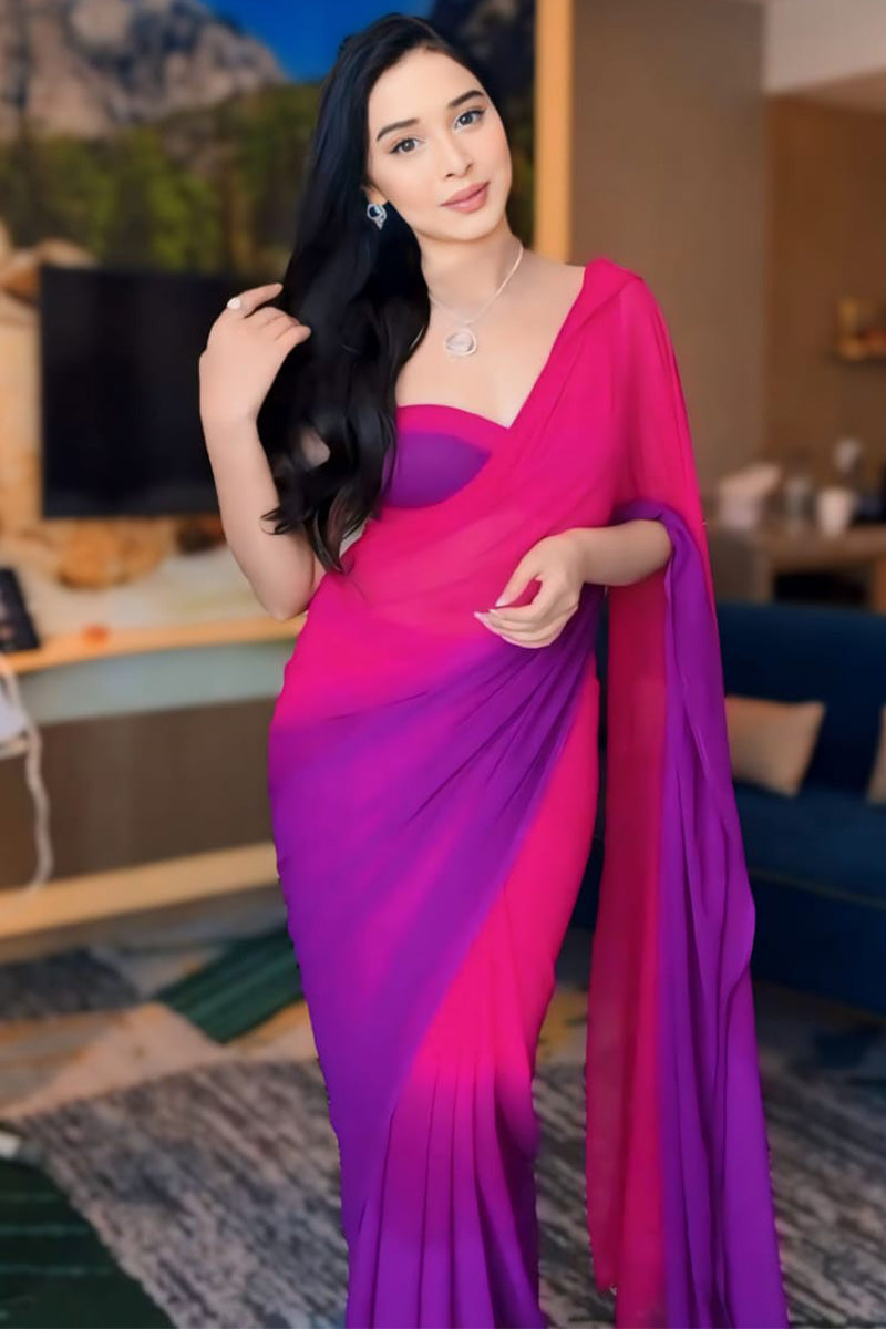 Twirling 1 Minute Ready To Wear Pink and Purple Georgette Saree