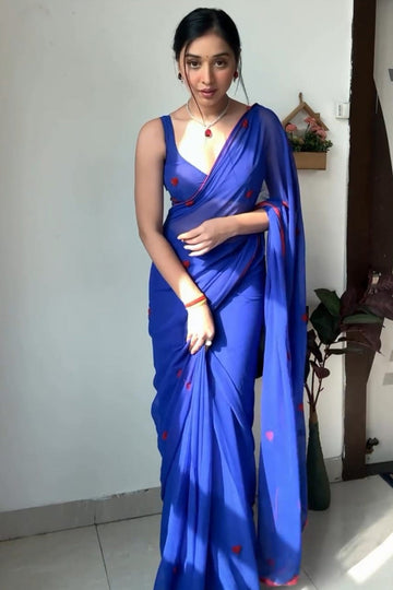 Whimsical 1 Minute Ready To Wear Blue Georgette Saree