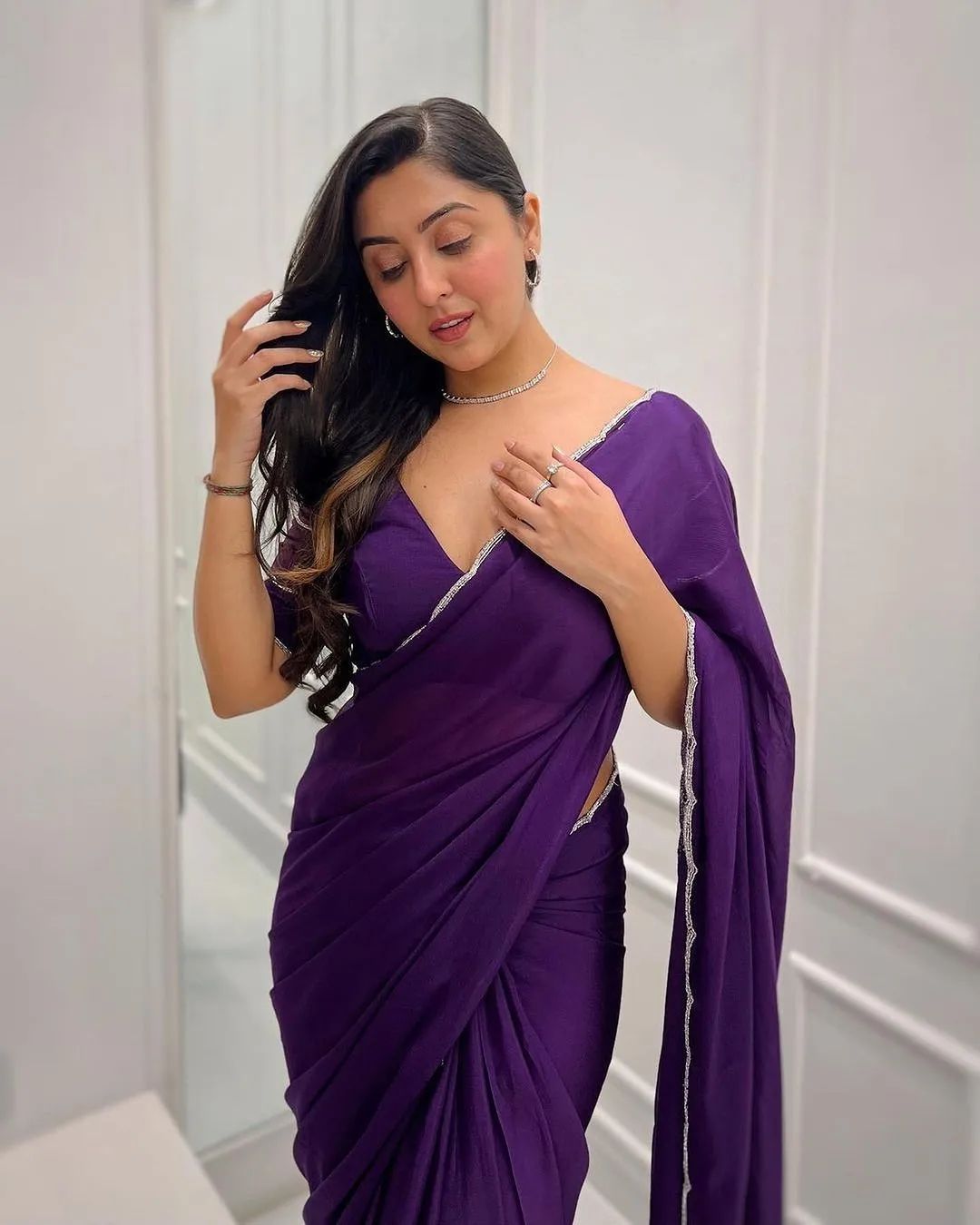 Cynosure 1 Minute Ready To Wear Purple Georgette Saree