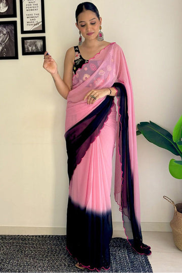 Allure 1 Minute Ready To Wear Pink and Blue Georgette Saree