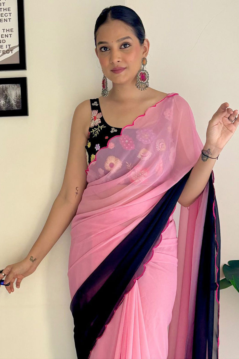 Allure 1 Minute Ready To Wear Pink and Blue Georgette Saree