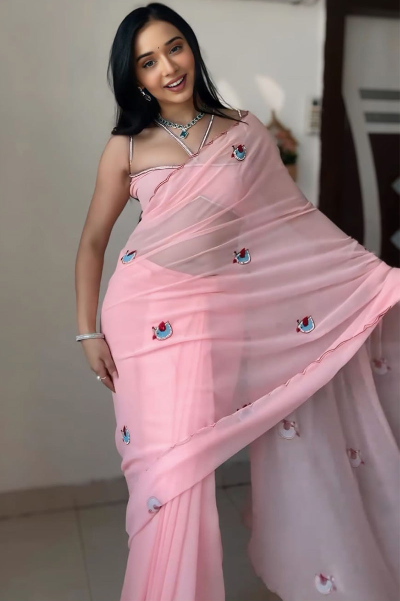 Fancifull 1 Minute Ready To Wear Pink Georgette Saree