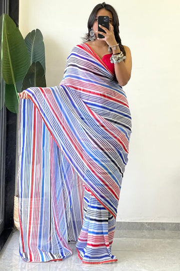 Amazing 1 Minute Ready To Wear Blue Georgette Saree