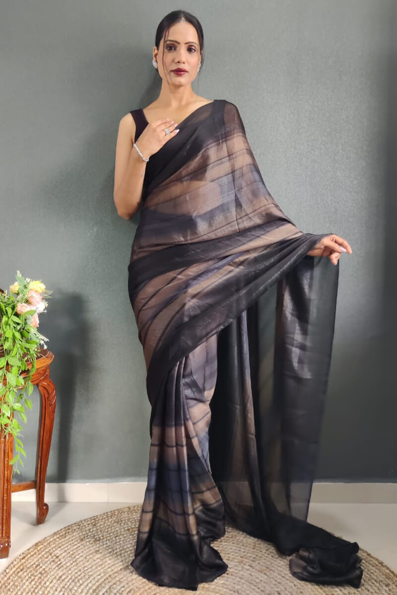 Appealing 1 Minute Ready To Wear Black Nylon Silk Saree
