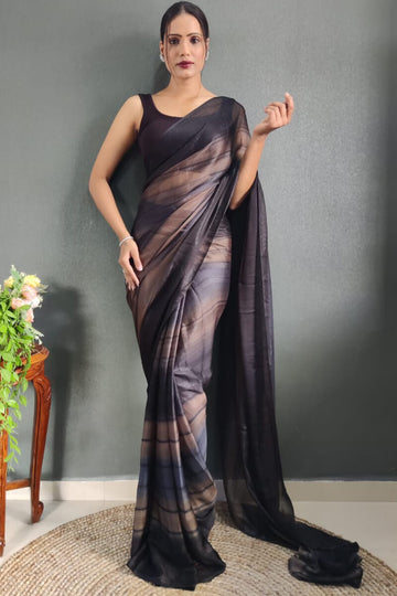 Appealing 1 Minute Ready To Wear Black Nylon Silk Saree