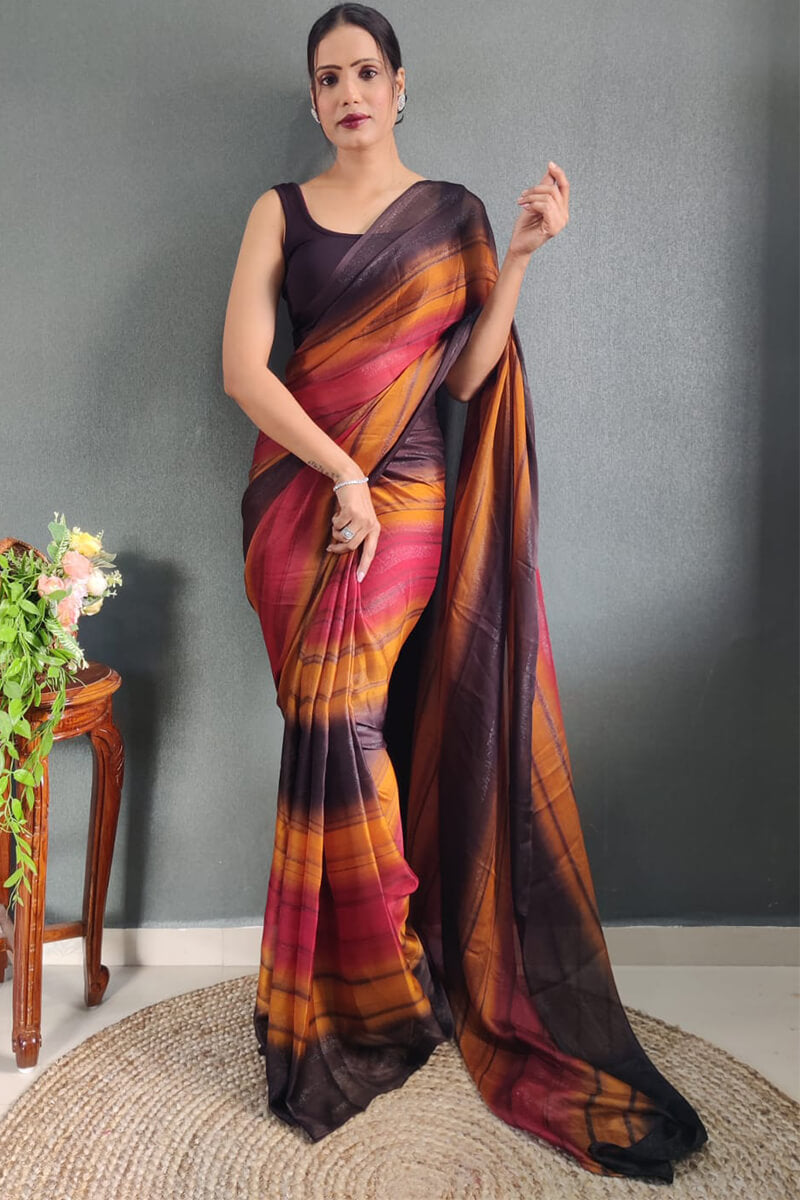 Angelic 1 Minute Ready To Wear Multicolor Nylon Silk Saree