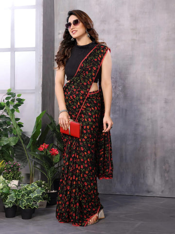 Assemblage 1 Minute Ready To Wear Black Georgette Saree