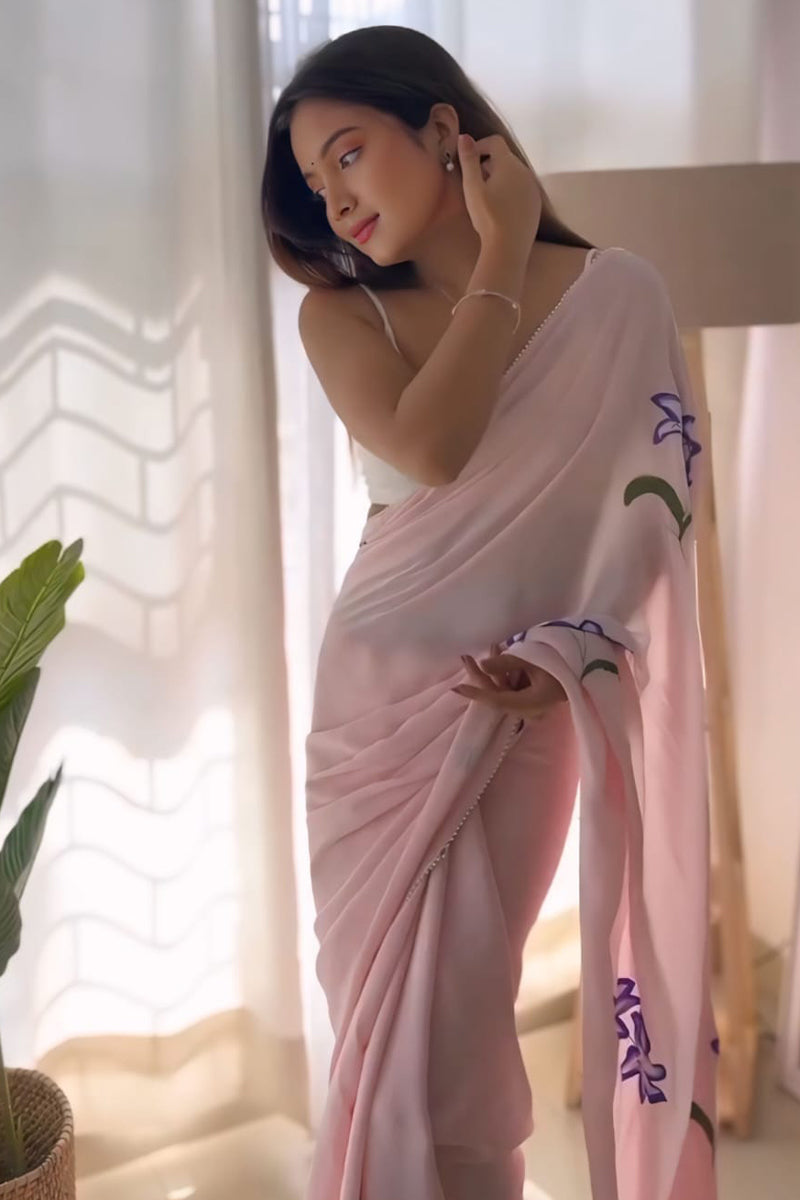Extraordinary 1 Minute Ready To Wear Pink Georgette Saree
