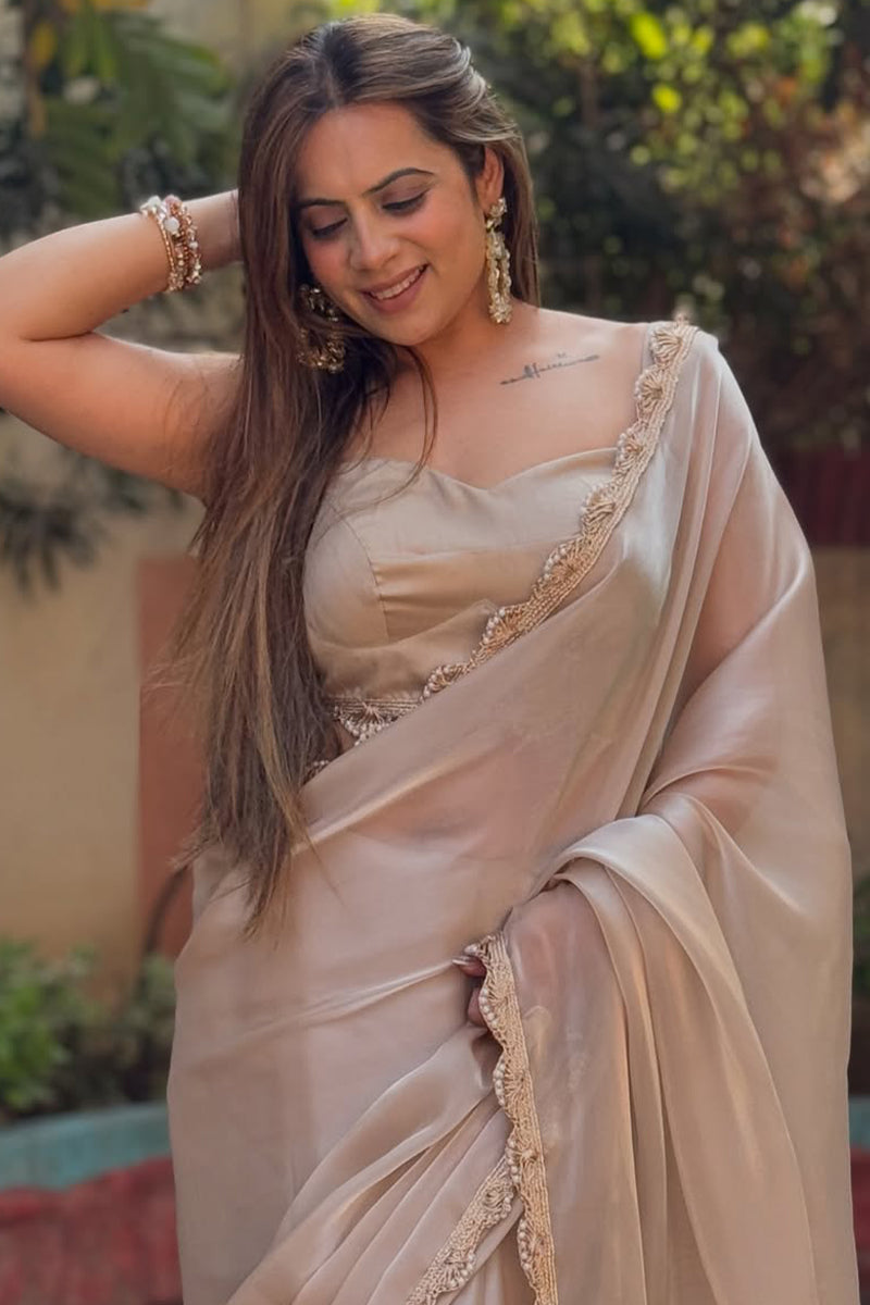 Improbable 1 Minute Ready To Wear Grey Jimmy Choo Silk Saree