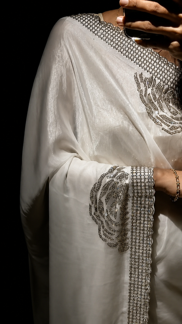 Starry White Swarovski Designer Saree with blouse