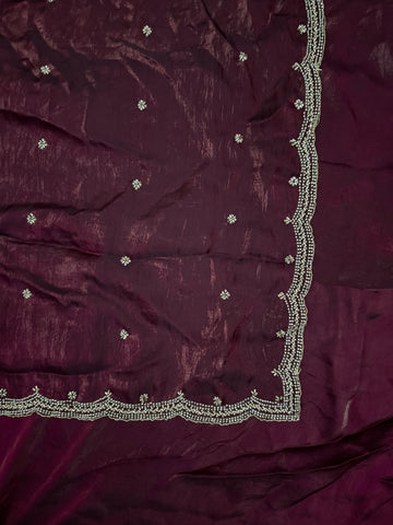 Maroon Wine Saree with Cutdana, Sequence & Zari Work with unstitched blouse
