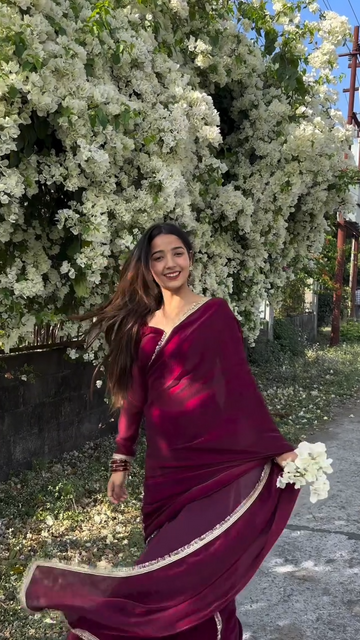 Wine Jimmy Choo Ready to Wear Saree with Subtle Golden Border