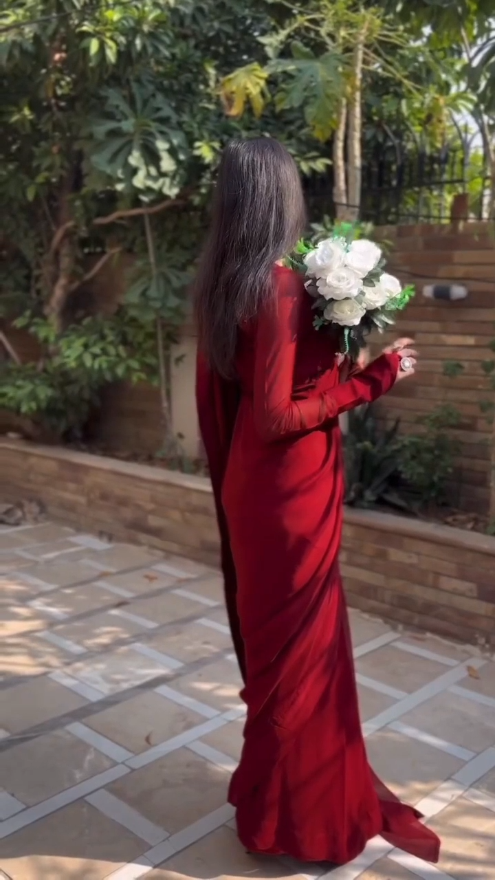 Wine Red Georgette Ready to Wear Saree with Unstitched Blouse