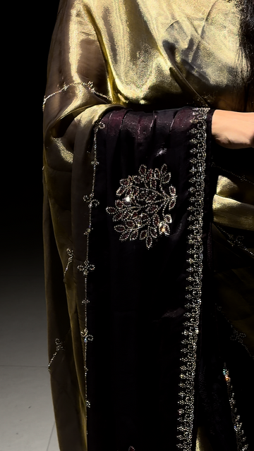 Zareen Gold & Brown Swarovski Saree