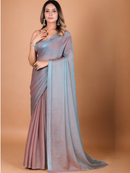 Premium Metallic  Fendy  Satin Ready to Wear Saree with Unstitched Blouse