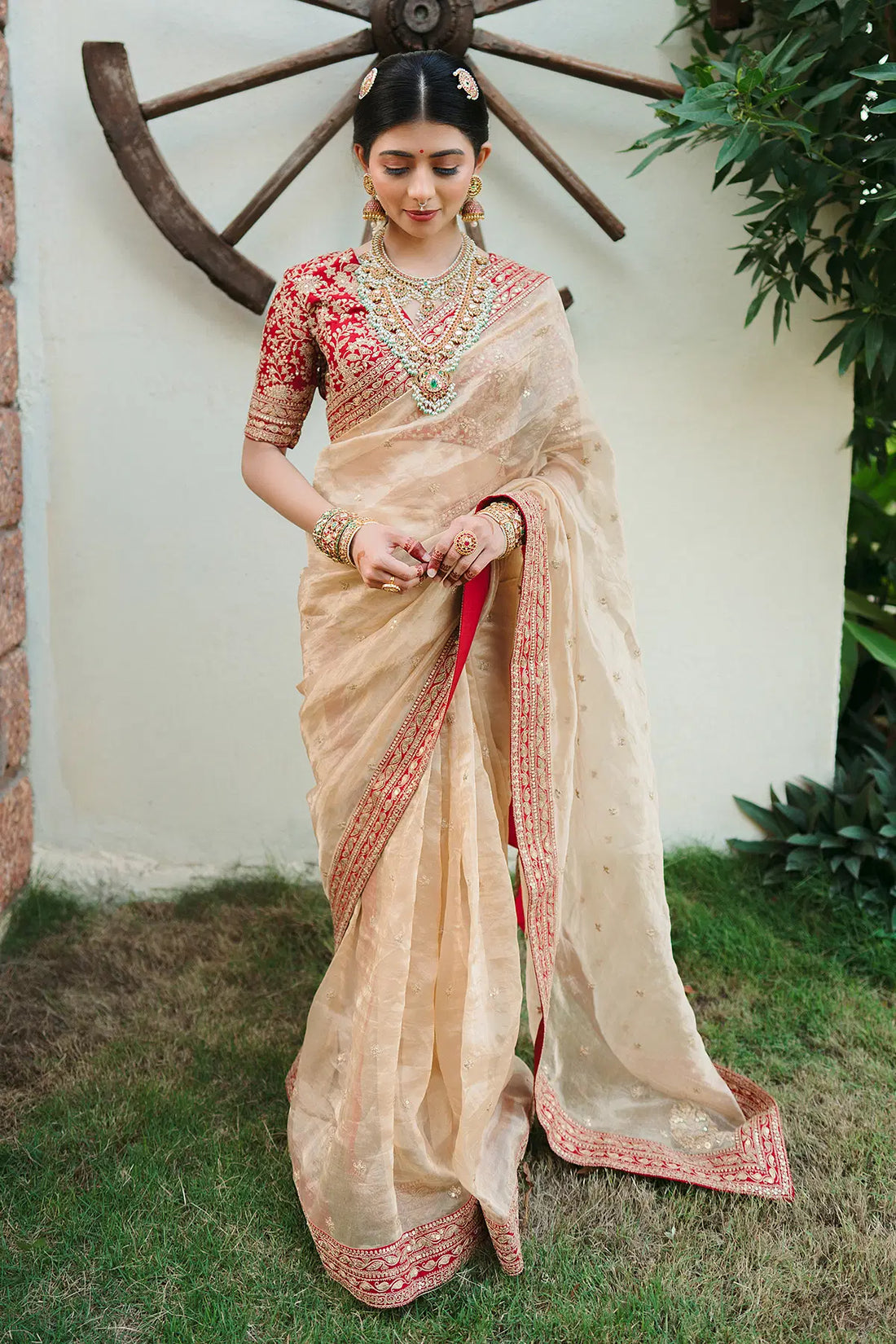 Gold Dori Embroidered Georgette Designer Saree
