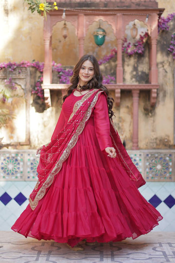 Pink star georgette mirror and gota lace work Gown