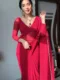Red Georgette Ready To Wear Saree With Designer Unstitched Blouse