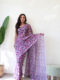 Purple, Pink, And Black Floral Print Georgette Ready To Wear Saree With Unstitched Blouse