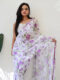 White And Light Purple Floral Prints With A Subtle Polka Dot Base Georgette Ready To Wear Saree With Unstitched Blouse