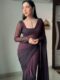 Wine-purple Shade Plain Elegant Design Georgette Ready To Wear Saree With Unstitched Blouse
